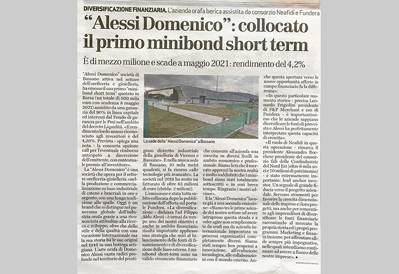ALESSI DOMENICO - Alessi Domenico: se ha colocado el primer minibond a corto plazo
