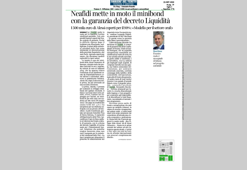 ALESSI DOMENICO - Neafidi inicia el minibond con la garantía del decreto de Liquidez