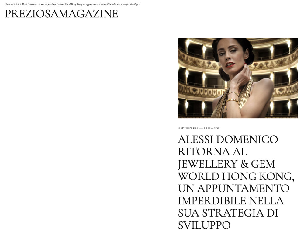 ALESSI DOMENICO - Alessi Domenico returns to Jewellery & Gem World Hong Kong